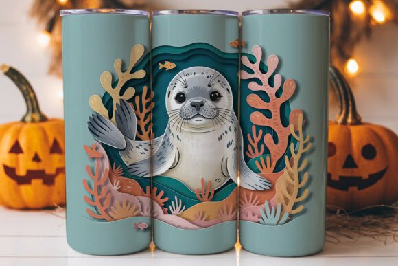 Baby Seal Paper Cut 20oz Tumbler Wrap