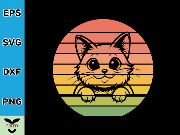 Delightful Cat Peeking Sunset Vintage
