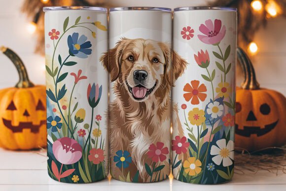Golden Retriever Floral Dog 20oz Tumbler