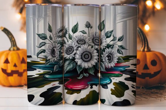 Grayscale Sunflower Cow Print Tumbler