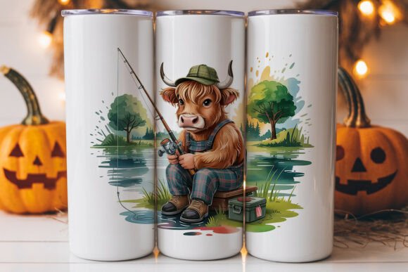 Highland Cow Fishing 20oz Tumbler Wrap
