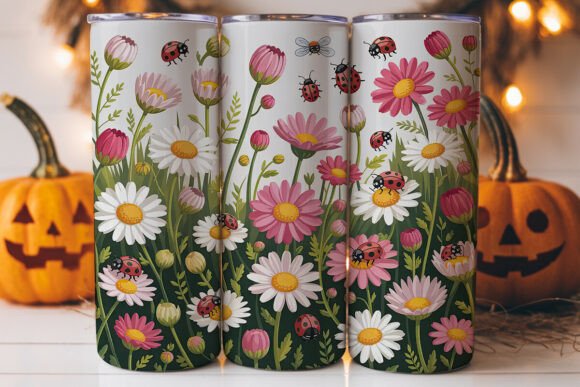 Ladybug Daisy Tumbler Wrap PNG