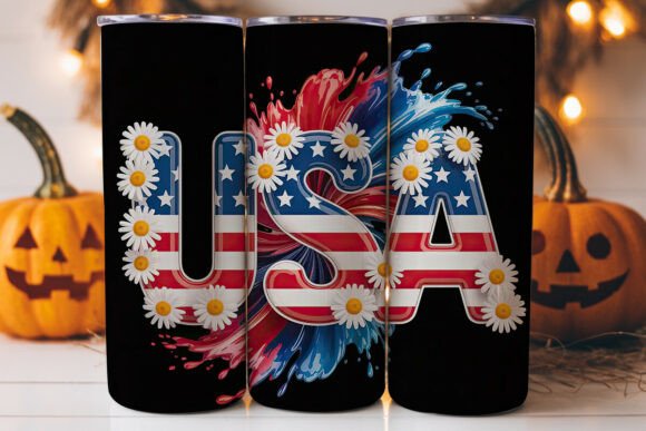 Patriotic USA Floral 20oz Tumbler Wrap