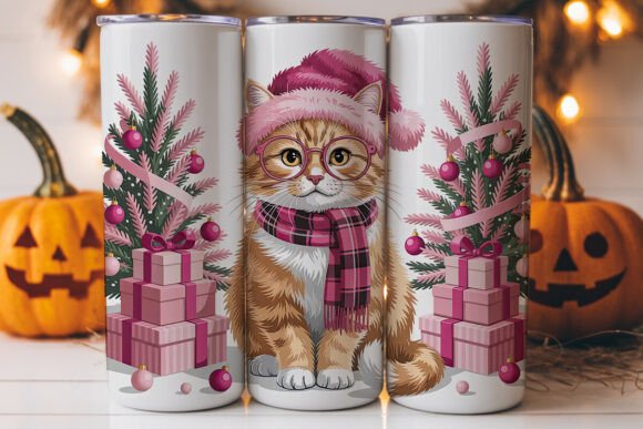 Pink Christmas Cat 20oz Tumbler Wrap