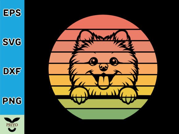 Pomeranian Dog Peeking Sunset Vintage