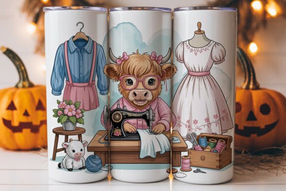 Sewing Highland Cow 20oz Tumbler Wrap