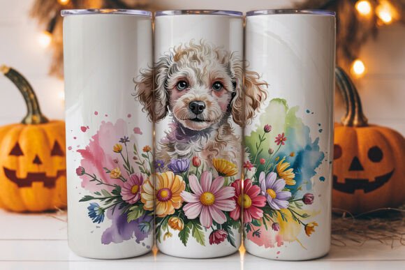 Sweet Poodle Flowers 20oz Tumbler Wrap